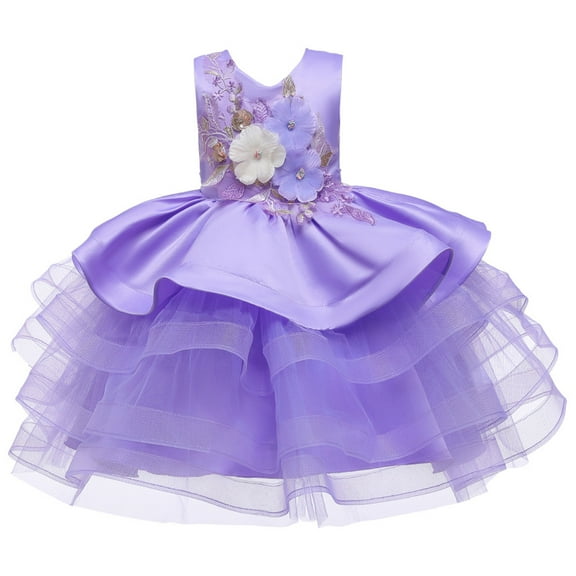 MANHUJI Girls Dresses Size 6 Toddler Baby Kids Girls Patchwork Flowers Tulle Party Dress Princess Dresses Girls Dresses Size 6 Girls Sequin Dress Dress for Kids (Purple,120)