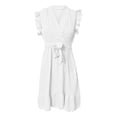 thumbnail image 6 of New Fashion Basic Soft Women's Solid Color Casual Sleeveless Lace Up V Neck Dress Sexy Trendy Casual Skirt, 6 of 6