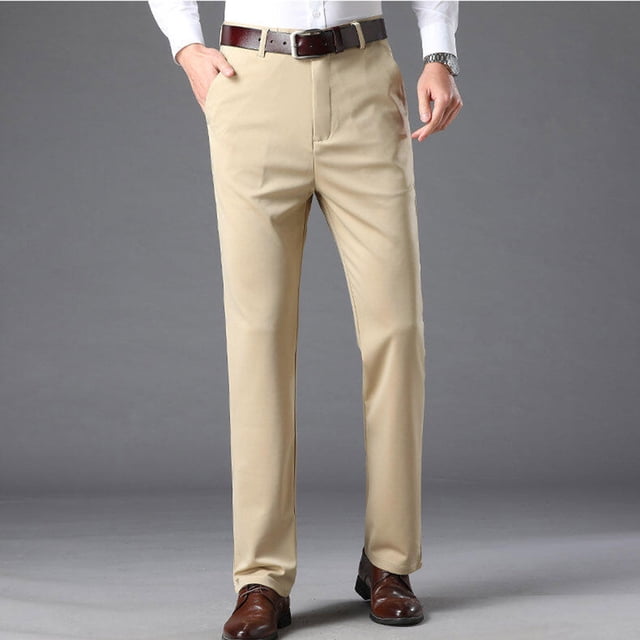 Pantalones largos para hombre, lisos, informales, de negocios, con bolsillos, para exteriores, con botones y cremallera, de poliéster.