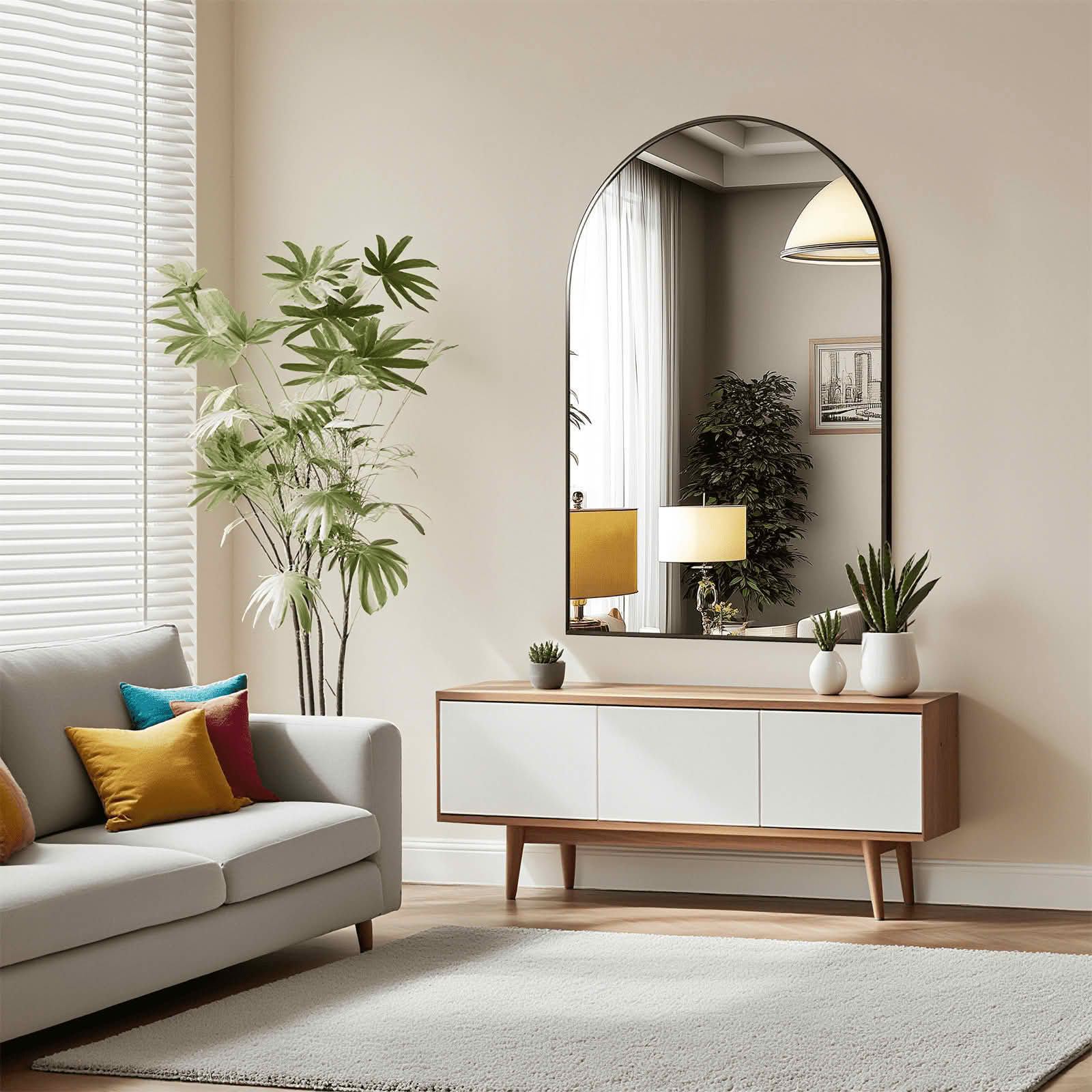MAYEERTY 30"x20" Arched Bathroom Wall Mirror, Metal Frame, Bedroom Entryway Living Room，Black