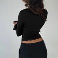 thumbnail image 2 of Women's T-Shirts Lace Trim Square Neck Y2k Tops Long Sleeve Slim Fitted Basic Crop Tee Shirt Going Out Outfits (S, Black), 2 of 7