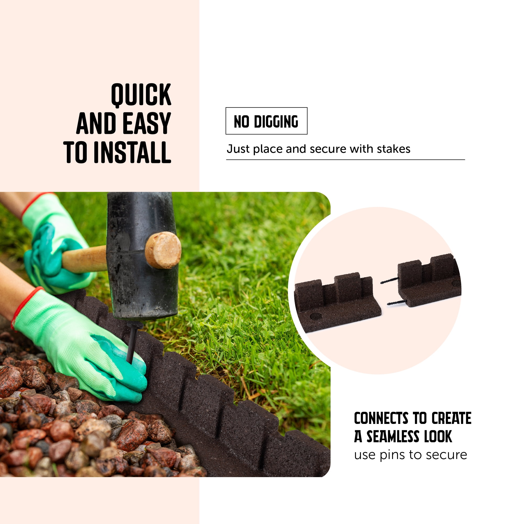 GroundSmart Castle Landscape Edging, 4' Brown Rubber Garden Edging Border, 6 pack