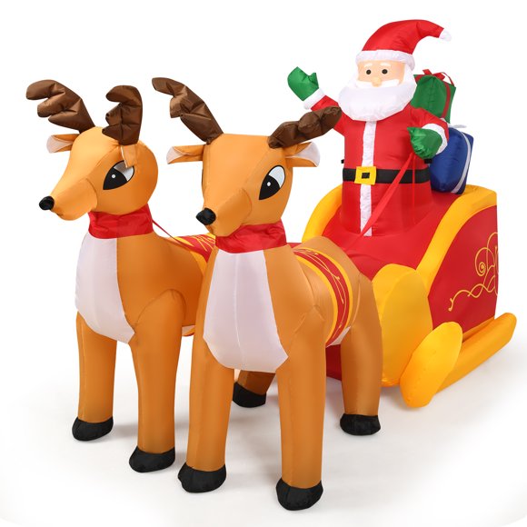 Patiojoy 6 FT Inflatable Christmas Santa Reindeer Sled with Built-in LED Lights