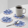thumbnail image 3 of Coasters for Drinks Bar Beer,Set of 4 ,Round Wooden Housewarming Gift,Blue And White Porcelain Pattern With Floral Motifs, 3 of 6