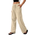 thumbnail image 5 of Nestiefly Linen Pants for Women Flowy Palazzo Pants Loose Boho High Waist Casual Wide Leg Trousers Summer Beach Vacation Clothes Khaki M, 5 of 6