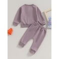 thumbnail image 4 of Bagilaanoe 2PCS Toddler Baby Girl Long Pants Set Letter Print Long Sleeve Sweatshirt Pullover Tops + Sweatpants 6M 12M 18M 24M 3T Kids Casual Sweatsuits, 4 of 9