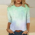 thumbnail image 2 of Charella 3/4 Length Sleeve Womens Tops Trendy Tie Dye Crew Neck T Shirts Loose Fit Dressy Casual Basic Tee (XL, Green 1), 2 of 5
