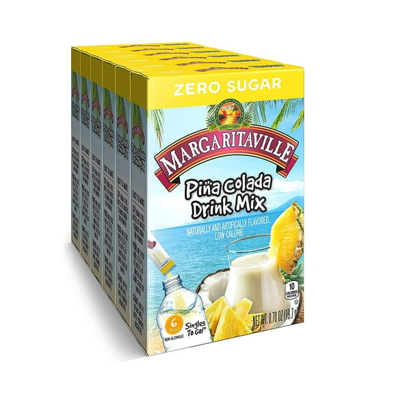 Singles To Go Water Drink Mix - Margarita Flavored, Non-Alcoholic Powder Sticks (Pina Colada, Pack - 6)