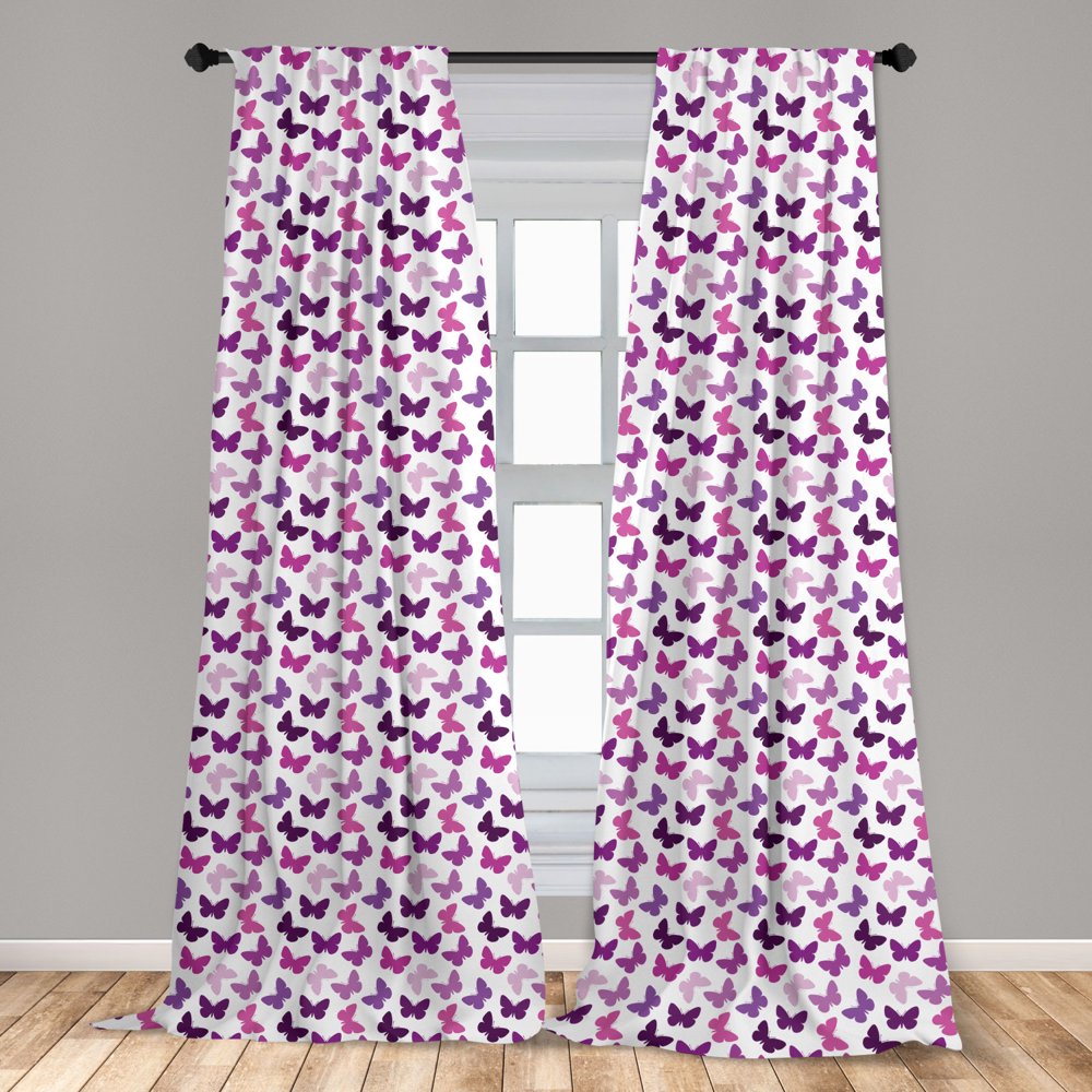 Butterfly Curtains 2 Panels Set, Butterfly Artwork with Swirled Wings