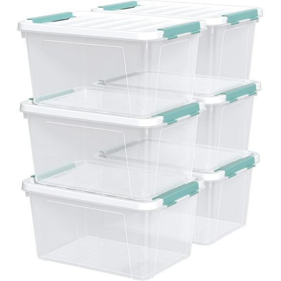 6 Pack 20 Quart Clear Storage Latch Box, Plastic Storage Bins with Lids, Stackable Storage Containers for Organizing
