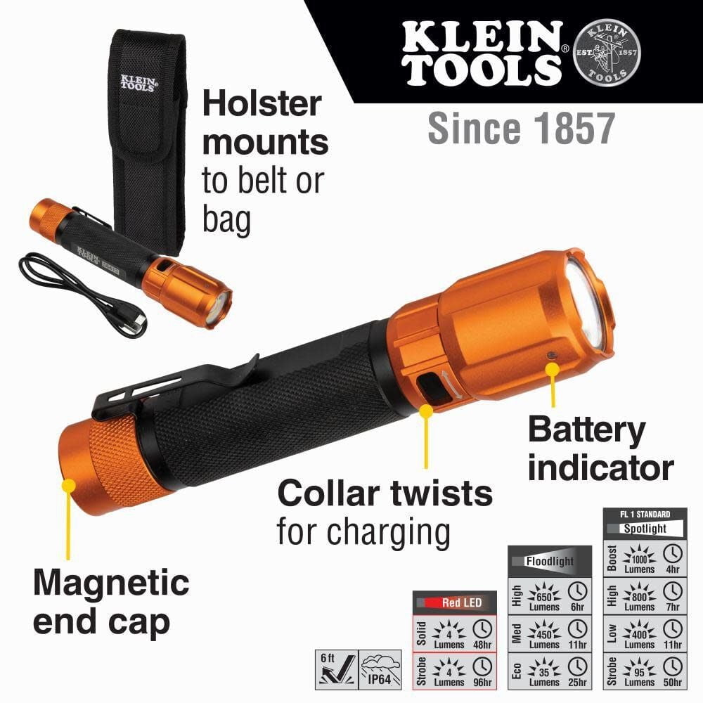 Klein Tools Rechargeable LED 1000 Lumens Flashlight