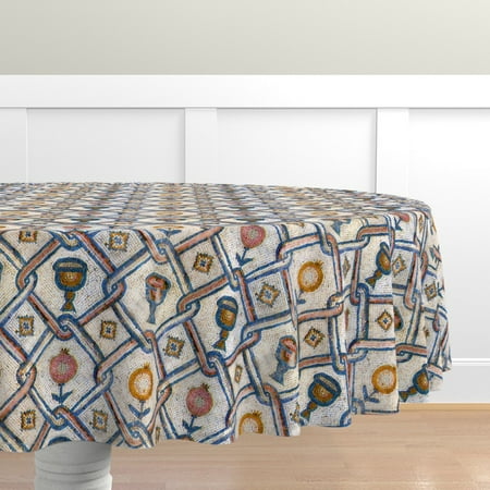 

Cotton Sateen Tablecloth 70 Round - Flowers Mosaic Floral Classical Flower Plant Trellis Print Custom Table Linens by Spoonflower