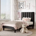 thumbnail image 3 of Amolife Twin Bed Frame, Upholstered Bed Frame with Velvet Vertical Channel Tufted Headboard, Black, 3 of 11