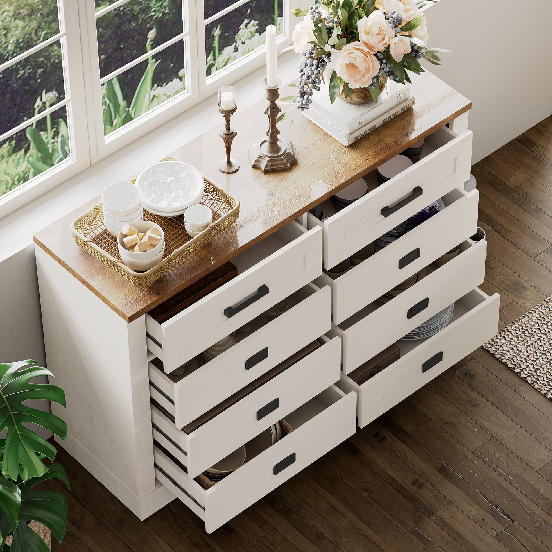 WAMPAT 16 Drawers Dresser Chests for Bedroom,Rustic Tall Chset of Drawers,Dressers Organizer for Bedroom, Living Room,Hallway, Antique White