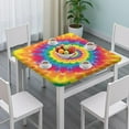 thumbnail image 3 of Yellow Tie Dye Spiral Pattern Square Fitted Tablecloth with Elastic Edge,Square Table Cover,Washable Elastic Table Cover for Home Kitchen Party Decor 34"x34", 3 of 6