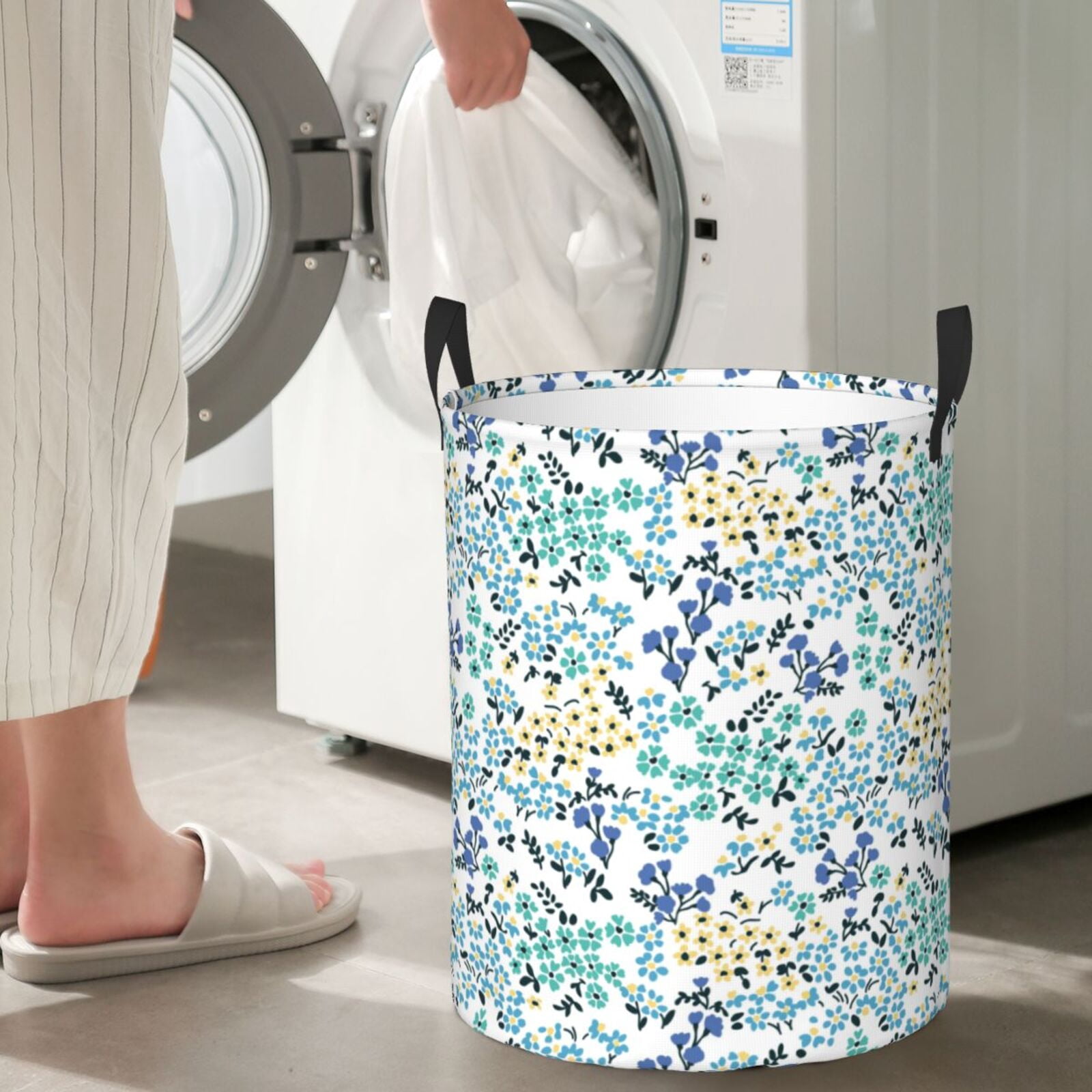 Large Laundry Basket with Handles - Cute Floral Kids Baby Dirty Clothes Laundry Hamper for Bedroom Aesthetic