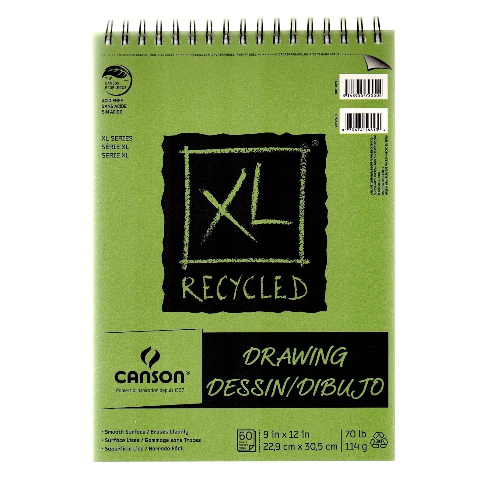 Canson Xl Recycled Drawing Pads 18 In. X 24 In. Pad Of 30 Sheets Wire Bound Top [Pack Of 2]
