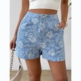 thumbnail image 2 of Women's Floral Jacquard Shorts High Waisted Wide Leg Casual Pants Summer Fashion Jeans with Pockets, 2 of 5