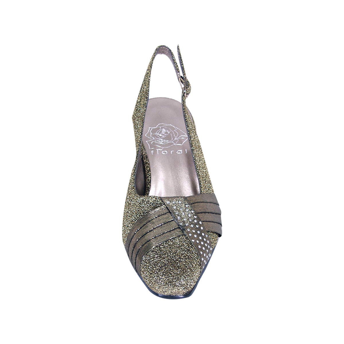 FLORAL Layla Women's Wide Width Glittery Slingback with Pleated Front Crystals GOLD 12