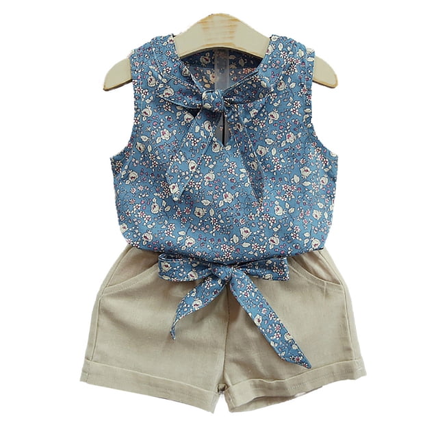 Jumpingount Conjunto de 2 uds. De chaleco para bebé, conjunto de pantalones cortos y chaleco para bebé, ropa de verano para niña conjuntos de ropa Azul claro 120cm Jumpingount AP002978-04