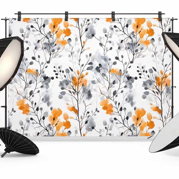 Grey Orange Spring Floral Backdrop for Photoshoot,Photography Photo Studio Background Wall Backdrop,Summer Botanical Farmhouse Back Drop Banner Panel for Portraits Wedding Party Live Streaming 12x8Ft