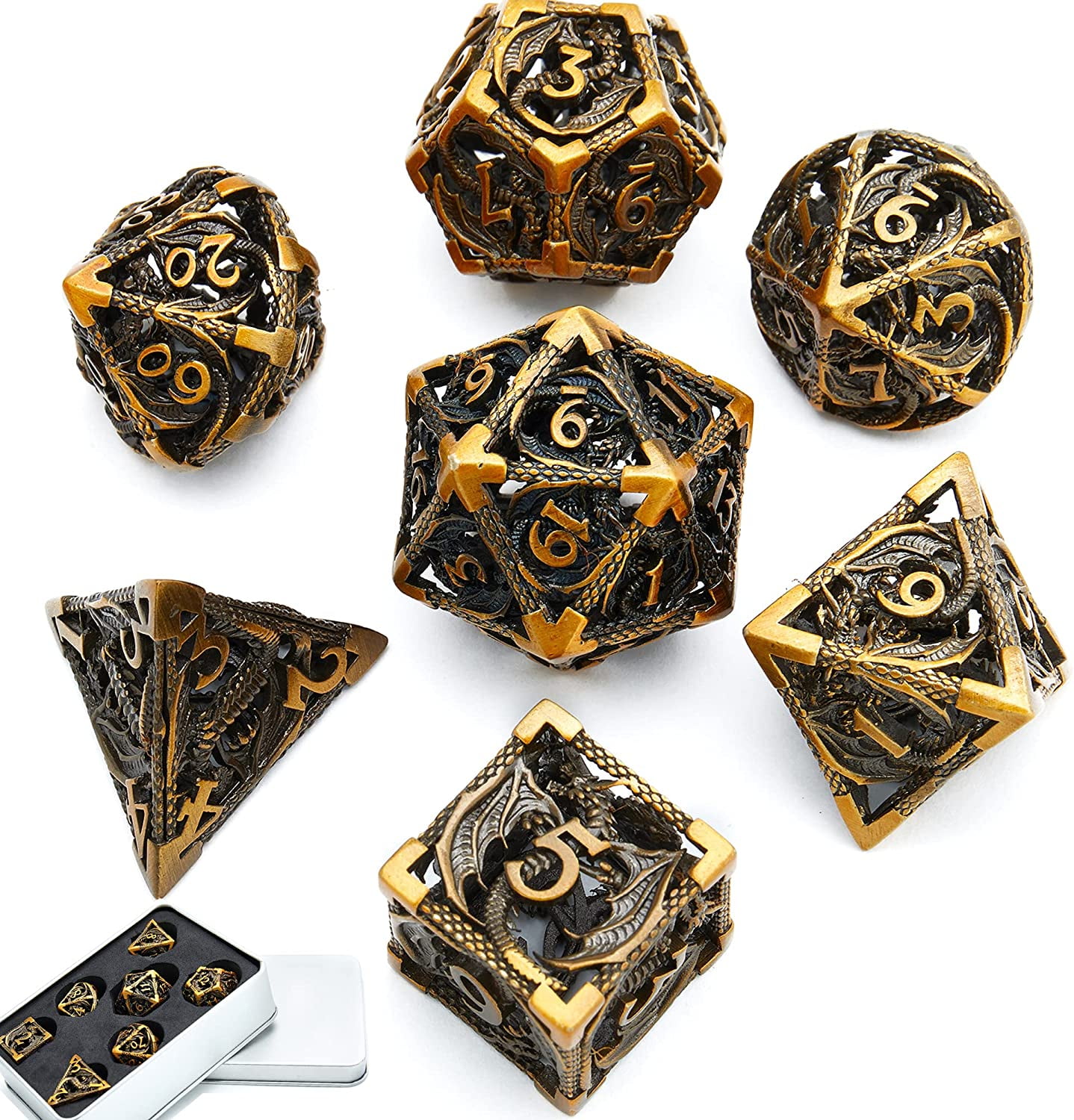 PJOY Resin DND Dice Set Polyhedral D&D Dragon Dice for Dungeons and Dragons Pathfinder Shadowrun Role Playing Games-Olive Silver Numbers 