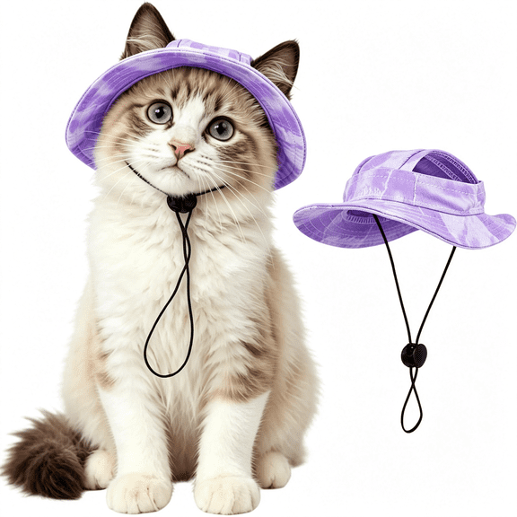 OQRKI Cat Hats for Cats Only,Cat Sun Hat Sphynxhat with Ear Hole Kitten Headwear Sun Sombrero Caps Summer Cat Cowboy Hats,Pet Chihuahua Sunscreen Baseball Outdoor Cap,Purple