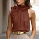 thumbnail image 3 of Moda Casual Collar de Pétalos sin Mangas para las Señoras, Camisa de Suéter de Cuello en V de Poliéster para el Verano Y el Uso Diario, 3 of 5