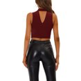 thumbnail image 3 of MODA NOVA Juniors Mock Neck Sleeveless Keyhole Back Glittery Cropped Tank Top, 3 of 5