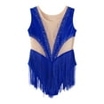 thumbnail image 6 of Rswnyirn Kids Girls Shiny Ballet Latin Dance Leotards Bodysuit Tassel Dress Sheer Mesh Skating Dress Royal Blue 10, 6 of 7