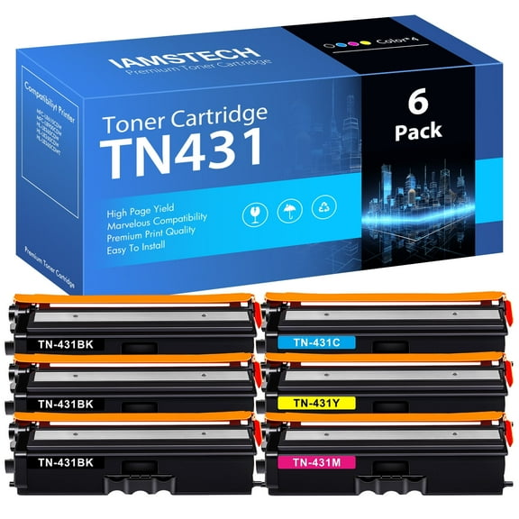 Amstech 6-Pack Compatible Toner for Brother TN431 TN-431 TN433 TN431BK TN431C TN431Y TN431M Toner for HL-L8260CDW L8360CDW L8360CDWT MFC-L8610CDW L8900CDW Printer High Yield