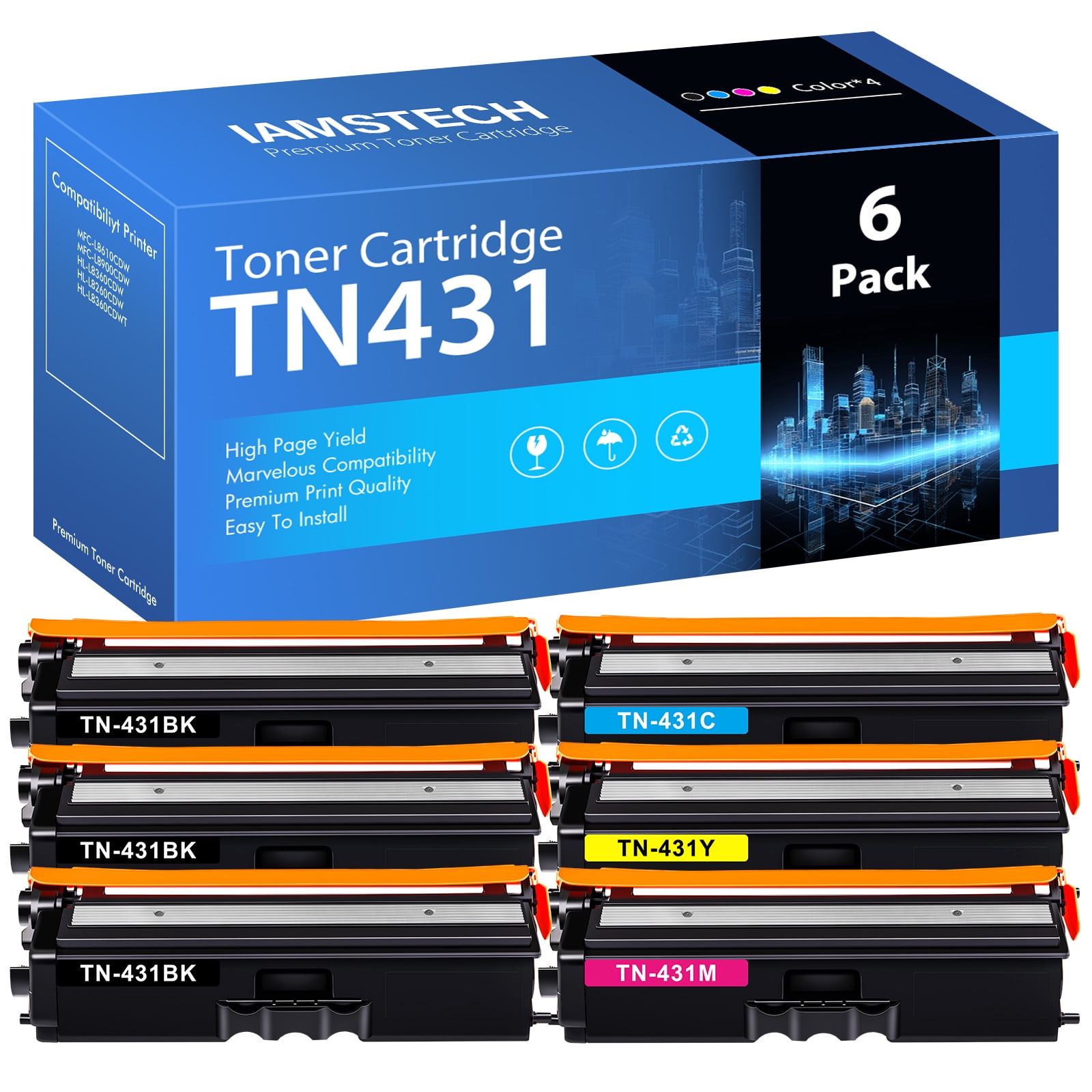 Brother Genuine OEM TN336 Toner 4-Pack – Black, Cyan, Yellow, Magenta, High Yield