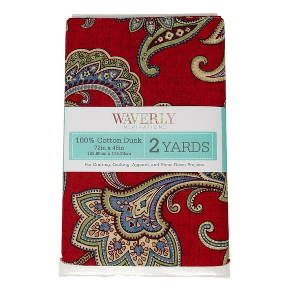 Waverly Inspirations 2 Yard Cut 100% Cotton Duck Print Fabric Paisley Red, 45" Wide for Quilting & Sewing