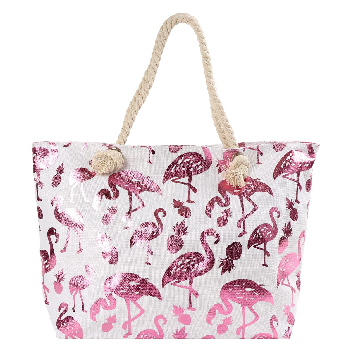 ZzWwR Tropical Pink Flamingos Pattern Extra Large Canvas Shoulder Tote Top Storage Handle Bag for Gym Beach Weekender Travel Reusable Grocery Shopping 