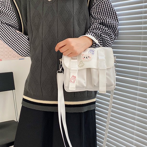Bolsa de lona de estilo japonés para mujer de hombro Ehuebsd Kawaii con bordado divertido de oso bandolera de Estudiante