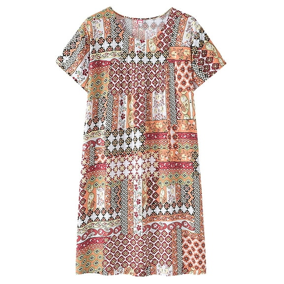 Harpily 2025 New Summer Cotton Silk Short Sleeved Sleep Dress for Middle Aged Women New Loose Fitting Womens Sleeper