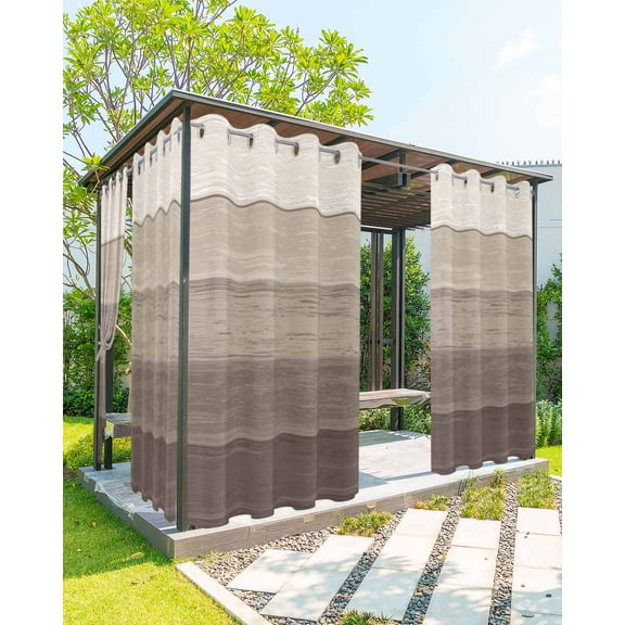 nqOlkjepod Outdoor Curtains for Patio Waterproof, Brown Beige Ombre Outdoor Privacy Panels Grommet, Farmhouse Vintage Wooden Striped Blackout Outside Curtains for Porch/Cabana 54"x84", 1 Panel