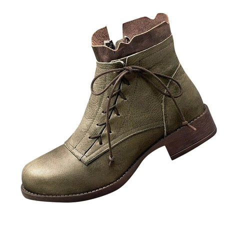 

Yoslce Cowboy Boots for Women Fashion Bandage Zipper Boots Casual Warm Middle Heels Middle Tube Boots Shoes Green 43