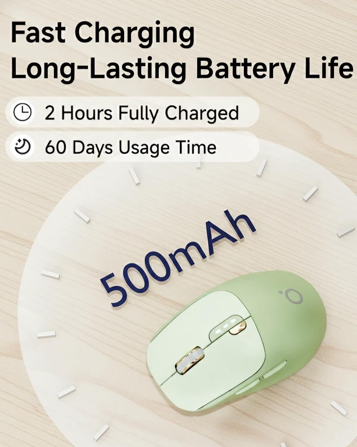 Q5 Wireless Mouse, Bluetooth & 2.4G Quiet Computer Mouses with Battery Level Display, 1600 DPI, Ergonomic Office Mouse, 6 Button Portable Cute Computer Mouse for Laptop/PC/Mac - Green