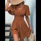 thumbnail image 4 of Vestido Mini de Verano con Escote en V y Mangas con Volantes, Corte A, Cintura Alta Elástica, Holgado y con Vuelo. Color Caramelo XXL, 4 of 9