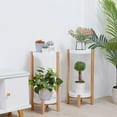 thumbnail image 4 of FATIVO Corner 2-Tier Bamboo Plant Stand Flower Pot Nordic Style White Shelves Pack of 2, 4 of 5