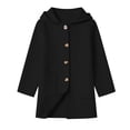 thumbnail image 3 of Girls Hooded Woolen Mid-Length Coat Zaewscy Children's Winter Solid Color Woollen Overcoat Long Sleeve Hooded Casual Outwear Pockets Jackets Kids Black 10-11Years, 3 of 9