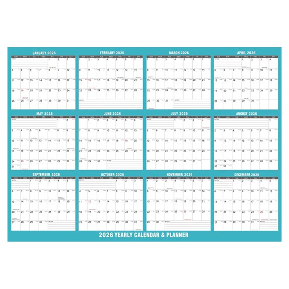24" x 34" 2026 Erasable Wall Planner, Reusable Daily Goal Tracking & Habit Check-In Calendar with Smooth Writing