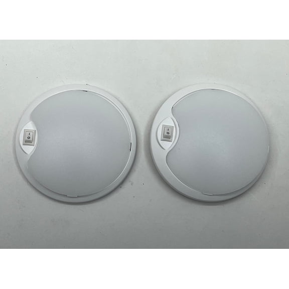 (2) White LED White Base 4.5 inch Round Camper RV Trailer Dome Lights / Switch