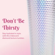 Paris Hilton 2 Pack 26oz Double Wall Diamond Textured Plastic Tumblers with Straw, White Rainbow Iridescent and Hot Pink