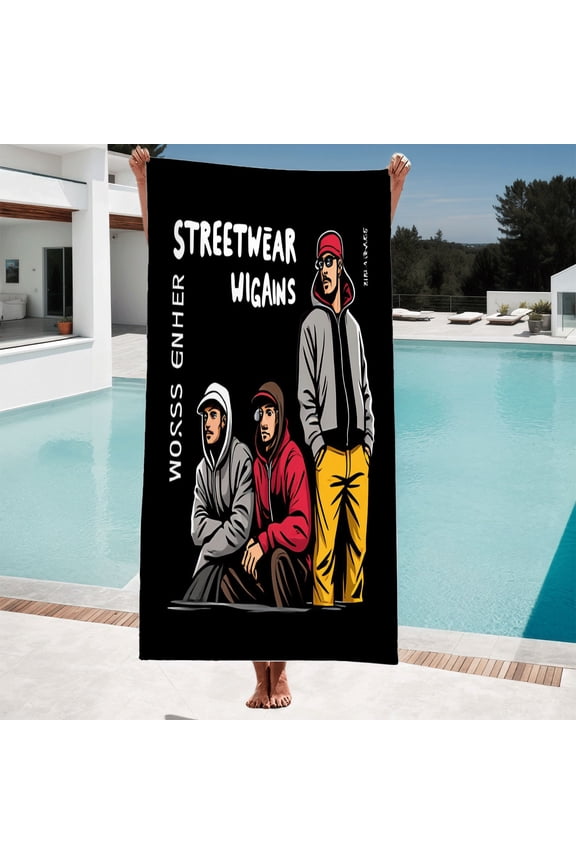 Stylish Cartoon Hooded Sweatshirt Design Beach Towel - Perfect for Pool Travel and Bathing - Bold Lines & Minimal Shading