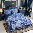 thumbnail image 2 of Erosebridal Blue White Paisley 7 Pieces Full Size Bedding Sets,Porcelain Ethnic Motif Full Size Bed in a Bag,Navy Blue Reversible, 2 of 7