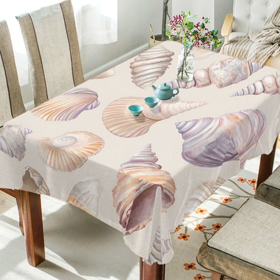 Yayeee Tablecloths 54" x 54" Rectangle Wrinkle Resistant Party Table Cover, Orange Watercolor Seashells