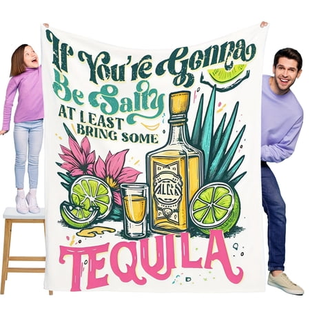 Charming Tequila & Lemon Print Flannel Blanket – Soft Warm Cozy Machine Washable Multipurpose Gift for All Seasons – Knit Fabric Perfect for Sofa Bed Car Camping Office or Home Decor