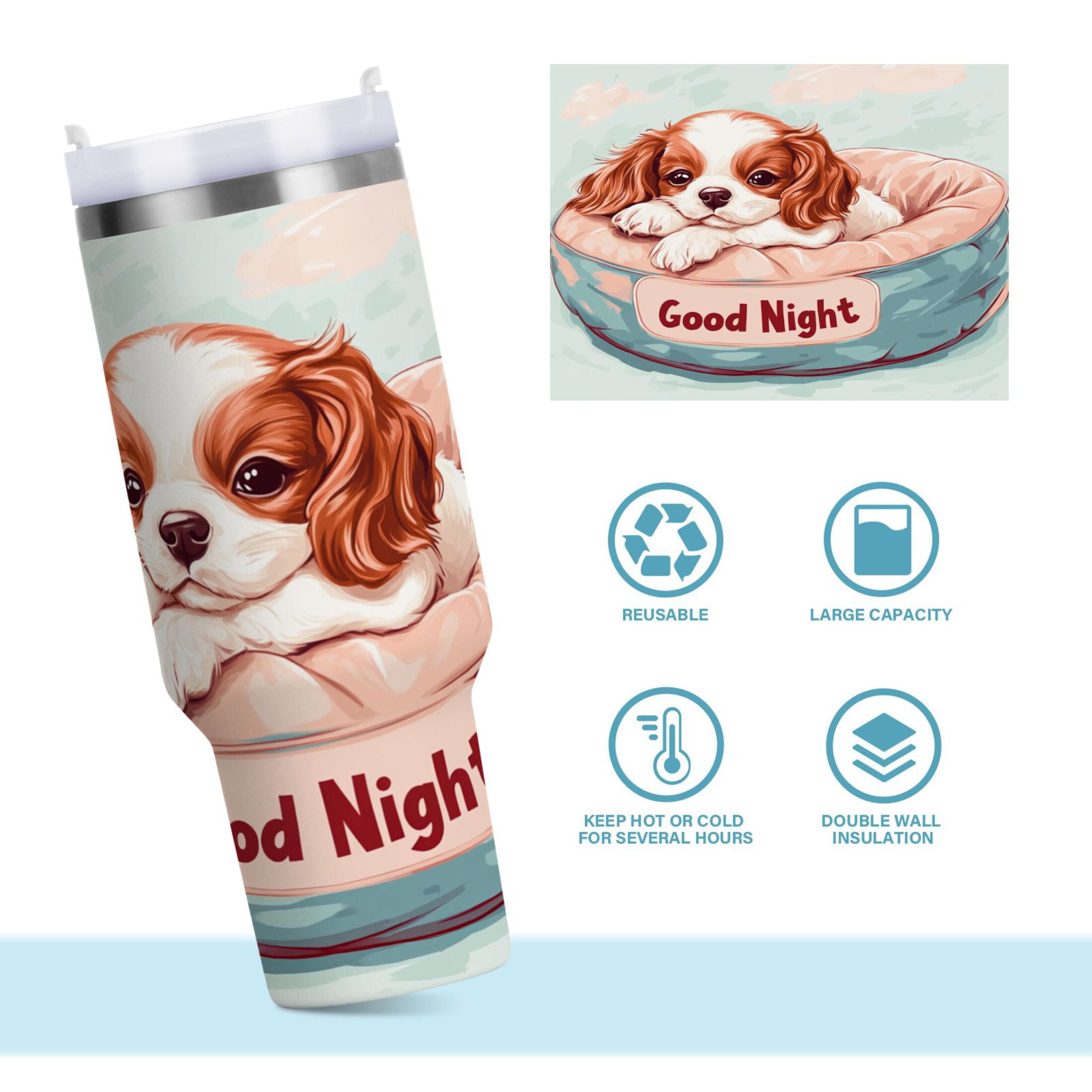 BZSMCE Tumbler 40oz Insulated Stainless Creative Hound Baby Painting Pattern Steel Water Bottles